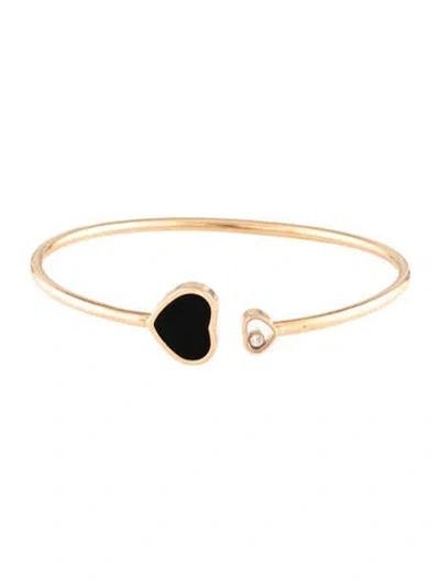 Pre-owned Chopard 18k Diamond & Onyx Happy Hearts Cuff Bracelet, 6.75" In Multicolor
