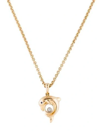 Pre-owned Chopard 18k Diamond & Sapphire Happy Dolphin Pendant Necklace, 17" In Multi
