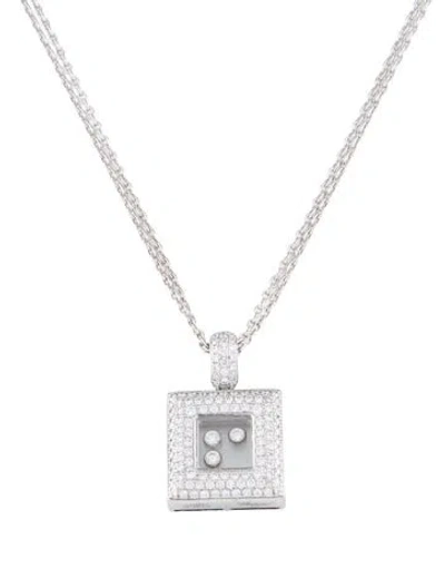 Pre-owned Chopard 18k Diamond Happy Diamond Square Pendant Necklace, 16.5" In Multi