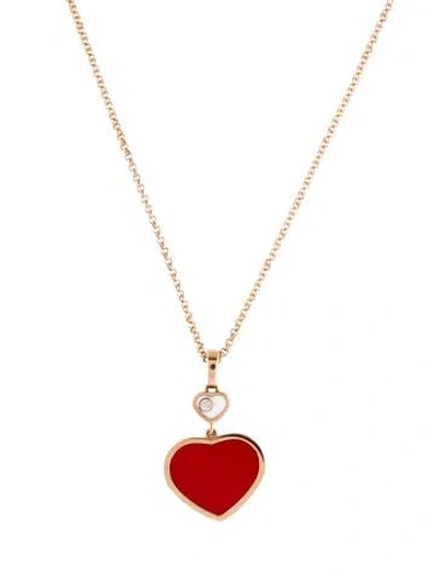 Pre-owned Chopard 18k Diamond Happy Hearts Necklace, 18" In Red