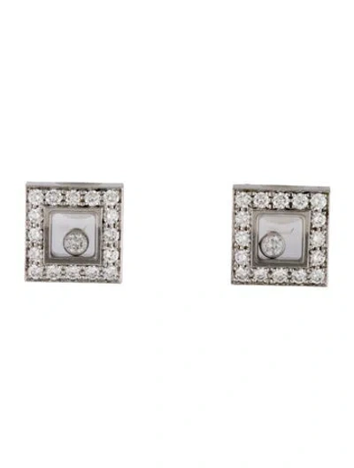 Pre-owned Chopard 18k Diamond Happy Icon Square Stud Earrings In Multi