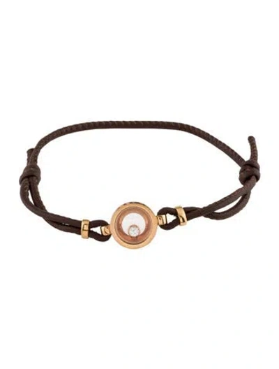 Pre-owned Chopard 18k Happy Diamonds Leather Station Bracelet, 7" In Brown