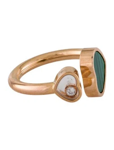 Pre-owned Chopard 18k Malachite & Diamond Happy Hearts Cocktail Ring In Multi