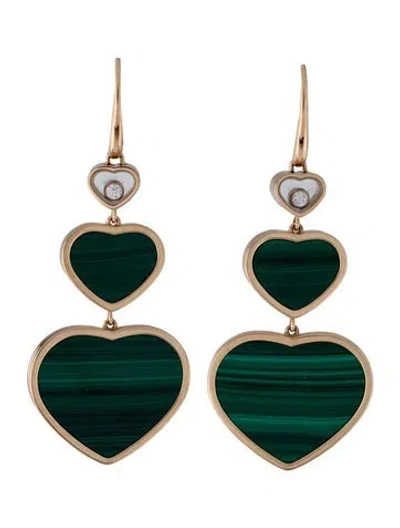 Pre-owned Chopard 18k Malachite Happy Hearts Drop Earrings In Multicolor