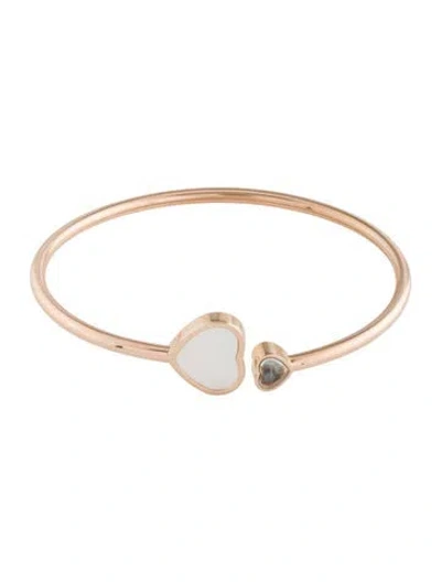 Pre-owned Chopard 18k Mother Of Pearl & Diamond Happy Hearts Cuff, 6.25" In Multi