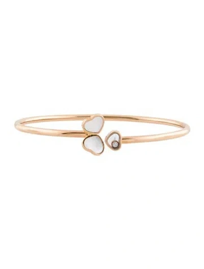 Pre-owned Chopard 18k Mother Of Pearl & Diamond Happy Hearts Wing Cuff Bracelet, 6.5" In Multi
