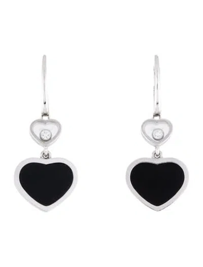 Pre-owned Chopard 18k Onyx & Diamond Happy Heart Drop Earrings In Multi