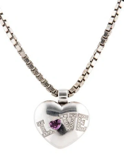 Pre-owned Chopard 18k Sapphire & Diamond Heart Pendant Necklace, 16" In Multicolor