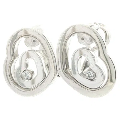 Pre-owned Chopard 18k White Gold Diamond Large Happy Spirit Double Heart Floating Earrings