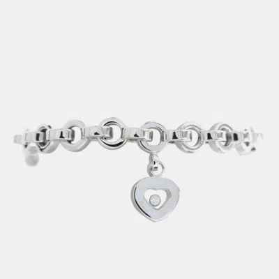 Pre-owned Chopard 18k White Gold Floating Diamond Heart Link Bracelet