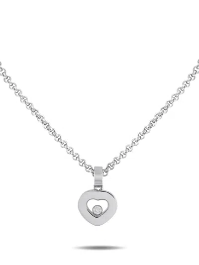 Pre-owned Chopard 18k White Gold Happy Diamond Necklace In Silver