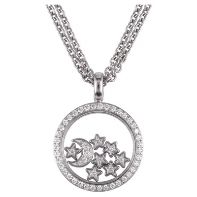Pre-owned Chopard 18k White Gold Happy Diamonds Moon Stars Pendant Necklace