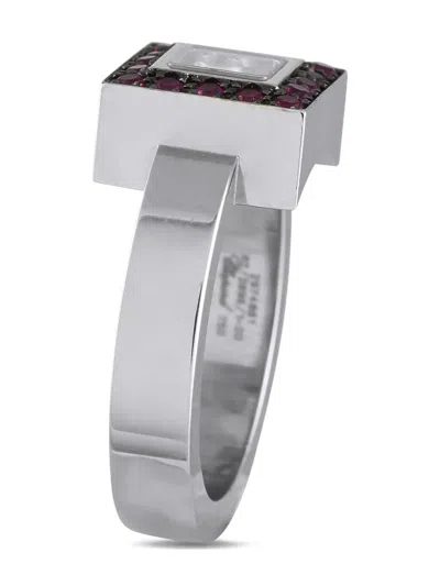 Pre-owned Chopard 18k White Gold Happy Diamonds Ruby And Diamond Ring In Silver