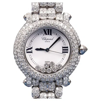 Pre-owned Chopard 18k White Gold Happy Sport 26mm Ladies Diamond Quartz Bracelet Watch