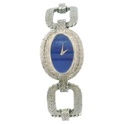 Pre-owned Chopard 18k White Gold Oval Lapis Dia Herringbone Link Bracelet Watch