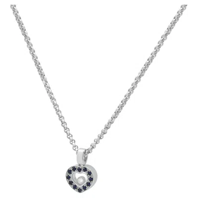 Pre-owned Chopard 18k White Gold Round Blue Sapphire, Round Diamond Happy Diamonds Heart