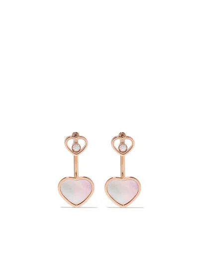 Chopard 18kt Rose Gold, Diamond Happy Hearts Earrings In Pink