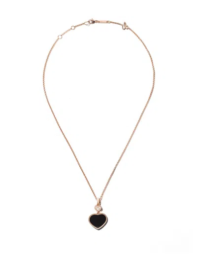 Chopard 18kt Rose Gold Happy Hearts Onyx And Diamond Pendant Necklace