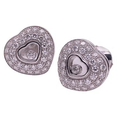Pre-owned Chopard 18kt Wg 1.76ct. Diamond & Single Floating Diamond Puffed Heart Earrings In Multi