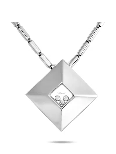 Pre-owned Chopard 18kt White Gold Happy Tube Bar-chain Diamond Necklace