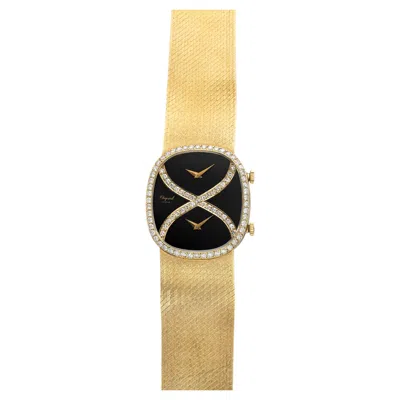 Pre-owned Chopard 1970s  Dual Time 18k Yellow Gold Onyx Diamond Dial Manual 30mm