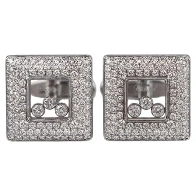 Pre-owned Chopard 2 Carat Diamond Happy Diamond Square Clip-on Earrings In 18k White Gold