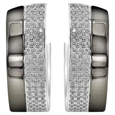 Pre-owned Chopard 2.26 Carats Round Cut Diamond Wide Hoop Earrings In White Gold