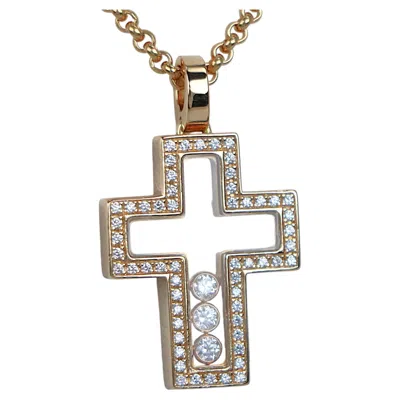 Pre-owned Chopard 26474  18k Yellow Gold Happy Floating Diamond Cross Pendant Necklace