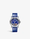 Chopard Stainless Steel 278559-3011 Happy Sport Stainless-steel, 0.09ct Diamond And Alligator-embossed Leath In Stainless Steel