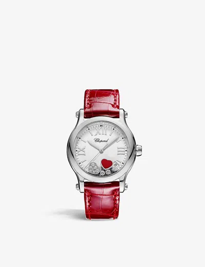 Chopard Stainless Steel 278582-3005 Happy Sport Stainless-steel, 0.24ct Diamond And Red-stone Quartz Watch