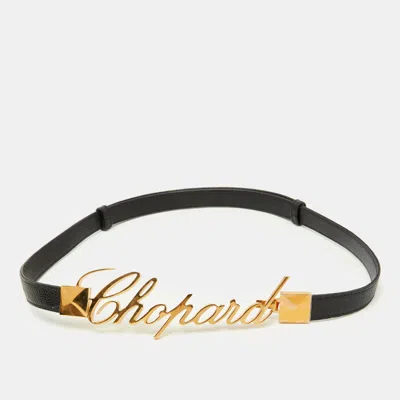 Pre-owned Chopard Black Leather Logo Buckle Belt 100cm