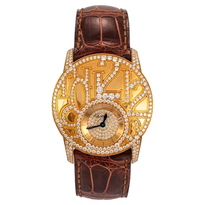 Pre-owned Chopard Boutique Model 35mm 4184 6.78ct Pave Diamond 18k Yellow Gold Brown Watch