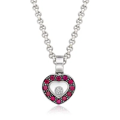 Pre-owned Chopard C. 1990 Vintage  .25 Ct. T.w. Ruby Heart Pendant Necklace With Single Diamond In 18kt White G In Silver