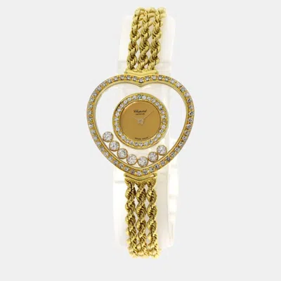 Pre-owned Chopard Champagne 18k Yellow Gold Diamond Happy Diamonds 4502 Quartz Women's Wristwatch 27 Mm