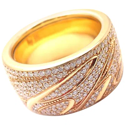 Pre-owned Chopard Issimo 18 Karat Yellow Gold Pavé Diamond Signature Wide Band Ring