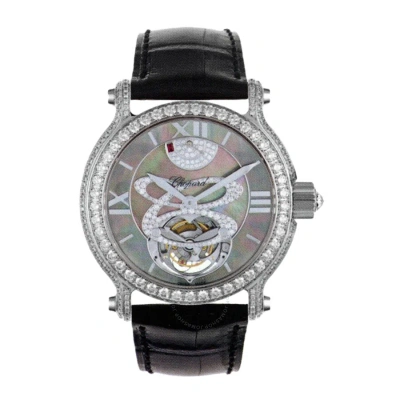 Chopard Classic Black Mother Of Pearl Dial 18kt White Gold Diamond Black Leather Tourbillon Ladies W In Multi