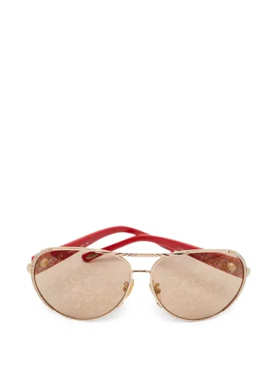 Pre-owned Chopard Crystal-embellished Pilot Sunglasses In Gold