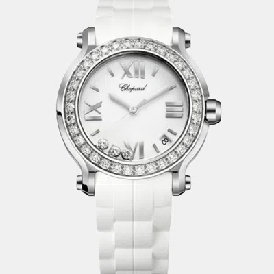 Pre-owned Chopard Customised White Diamond Stainless Steel Happy Sport 278475-3016 Quartz Men's Wristwatch 36 Mm