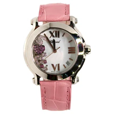 Pre-owned Chopard Diamond Happy Sport Pink Leather 36mm Wrist Watch