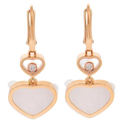 Pre-owned Chopard Diamond Mother Of Pearl 18k Rose Gold Happy Hearts Earrings In Red