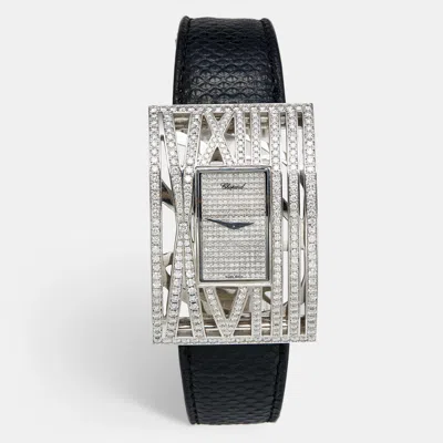 Pre-owned Chopard Diamond Pave 18k White Gold Snakeskin Leather Montres Dame Xl 137130 Women's Wristwatch 36 Mm In Black