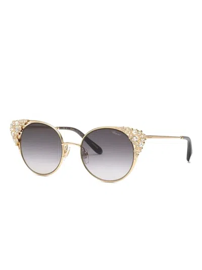 Chopard Eyewear Crystal-embellished Round Sunglasses In Gold