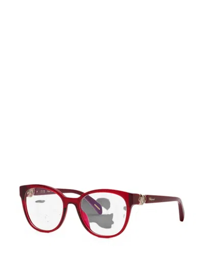 Chopard Eyewear Crystal-embellished Oval-frame Glasses In Red