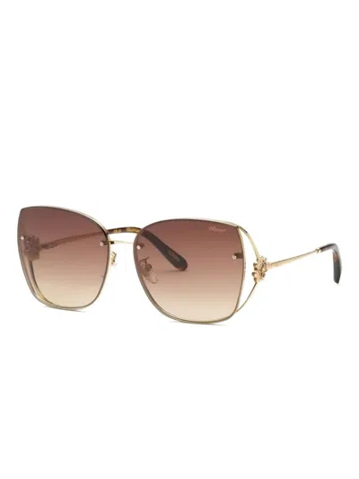 Chopard Eyewear Floral-embellished Geometric Sunglasses In Gold