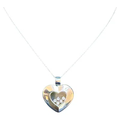 Pre-owned Chopard Floating Happy Diamonds Icons Heart Pendant Necklace 18kwg In Multiple