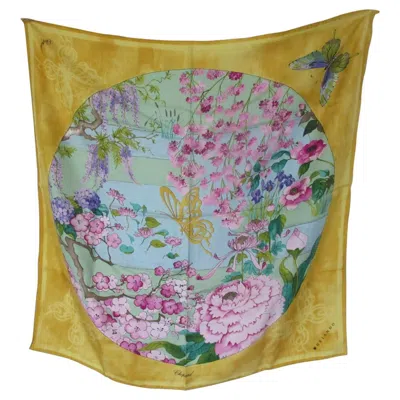 Pre-owned Chopard For Heiando Silk Scarf Butterfly Flowers In Brown