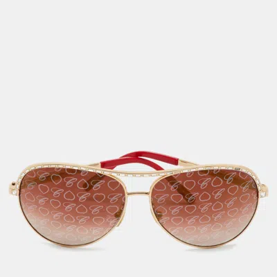 Pre-owned Chopard Gold Tone/pink Gradient Crystal Sch8070 Special Edition Aviator Sunglasses