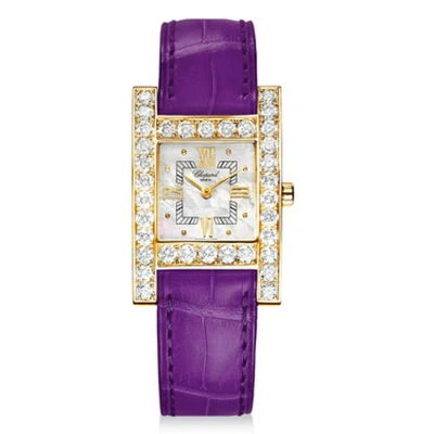 Chopard H Square Mother Of Pearl Dial Yellow Gold Diamond Ladies Watch 136621-0001 In Purple