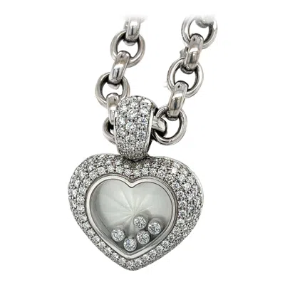 Pre-owned Chopard Happy Diamond Heart Pendant Necklace In 18k White Gold With Pouch/paper