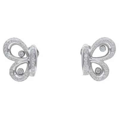 Pre-owned Chopard Happy Diamond Pave 18k White Gold Butterfly Clip Earrings